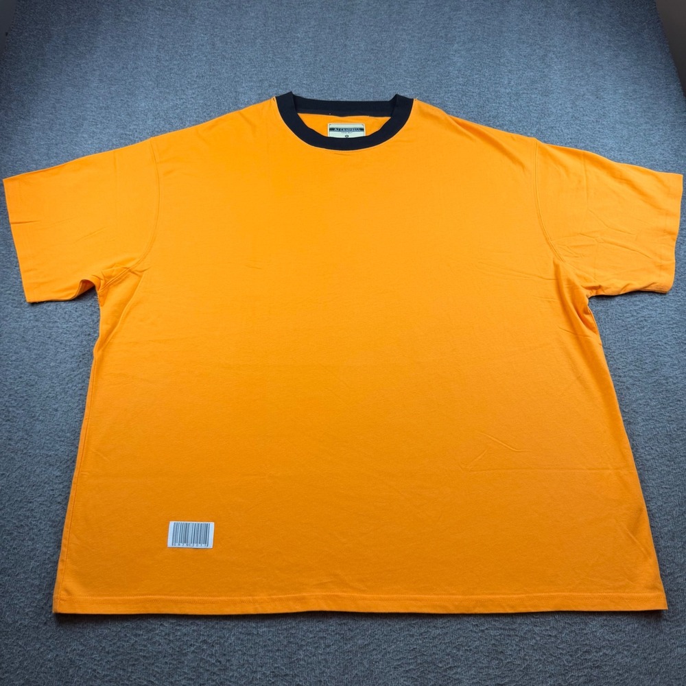 AJ Campbell T-Shirt Men's XL Orange Black Crew Neck Barcode Patch Made in‎ USA